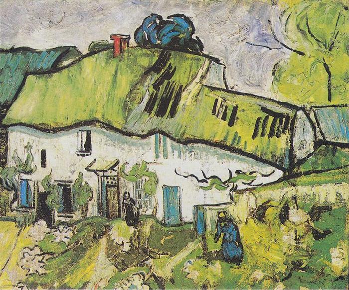 Vincent Van Gogh Farmhouse with two figures oil painting image